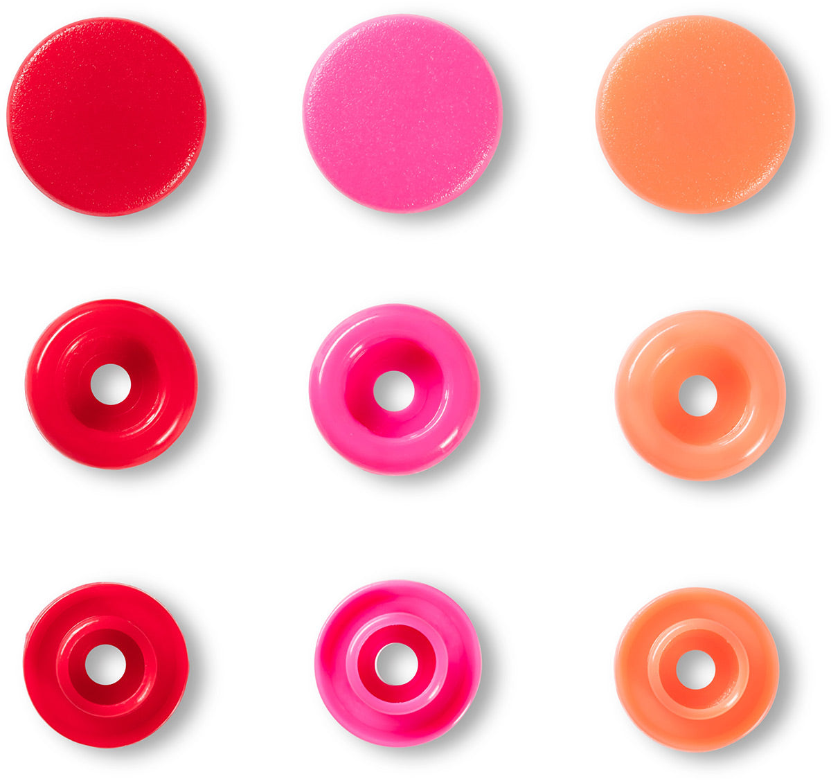 Set of 30 Pruits Pressure Color Snaps 12.4 mm - Red, pink and peach