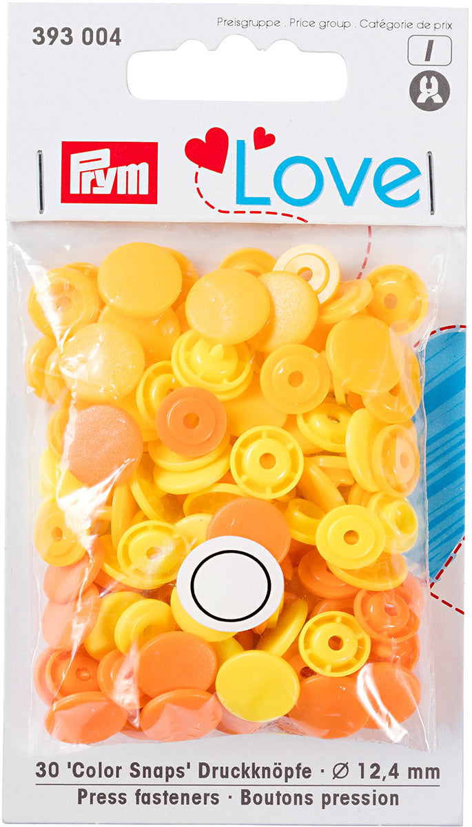 Set de 30 boutons pression Color Snaps 12,4 mm - Jaune, jaune orangé et orange