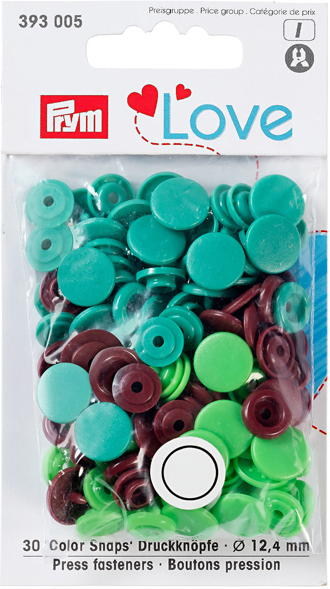 Set de 30 boutons pression Color Snaps 12,4 mm - Vert, vert clair et brun