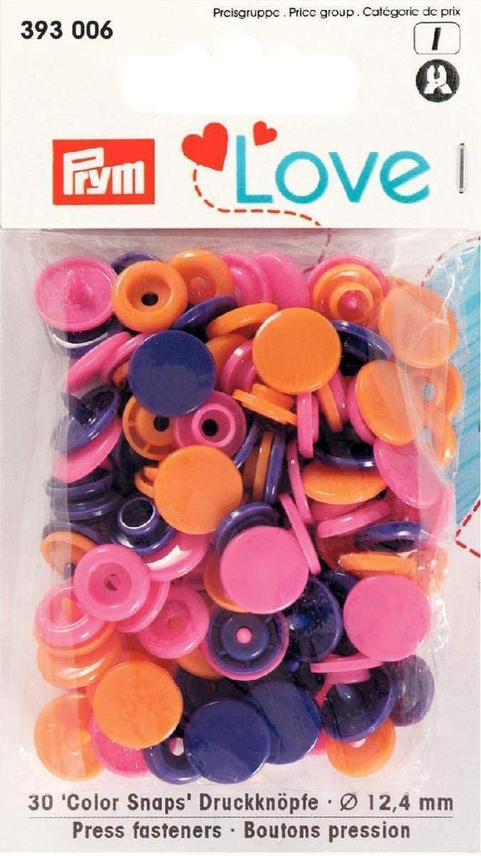 Set de 30 boutons pression Color Snaps 12,4 mm - Orange, fuchsia et violet