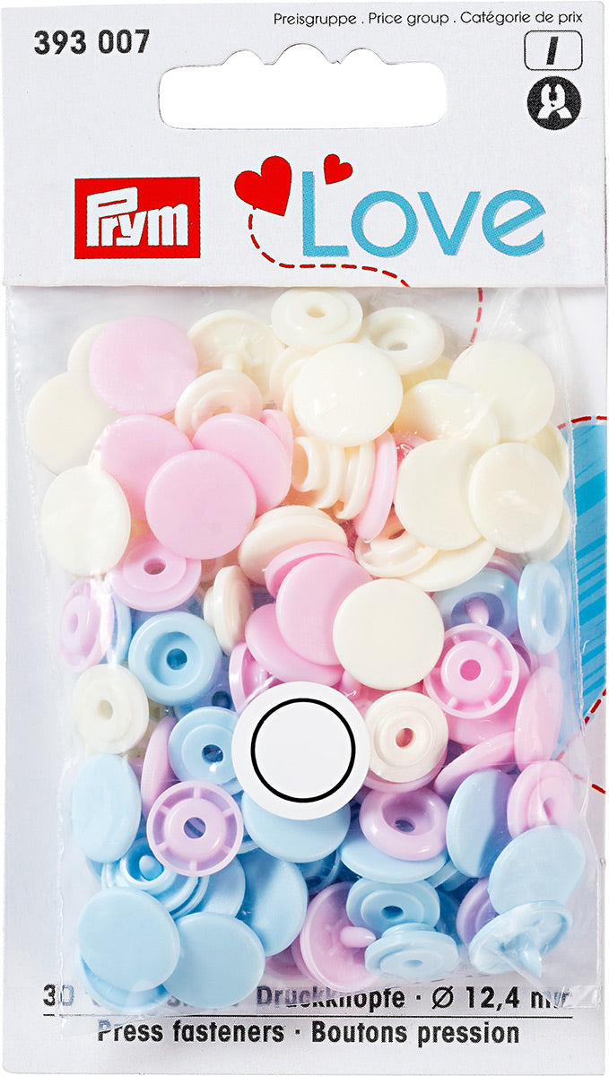 Set de 30 boutons pression Color Snaps 12,4 mm - Rose, bleu clair et blanc cassé