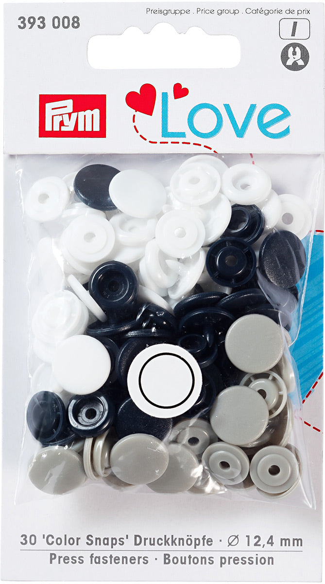 Set de 30 boutons pression Color Snaps 12,4 mm - Marine, gris et blanc