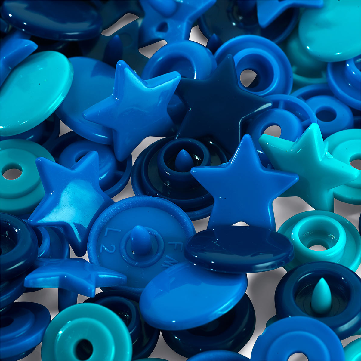 Set de 30 boutons pression Color Snaps Étoiles 12,4 mm - Bleu, turquoise et encre