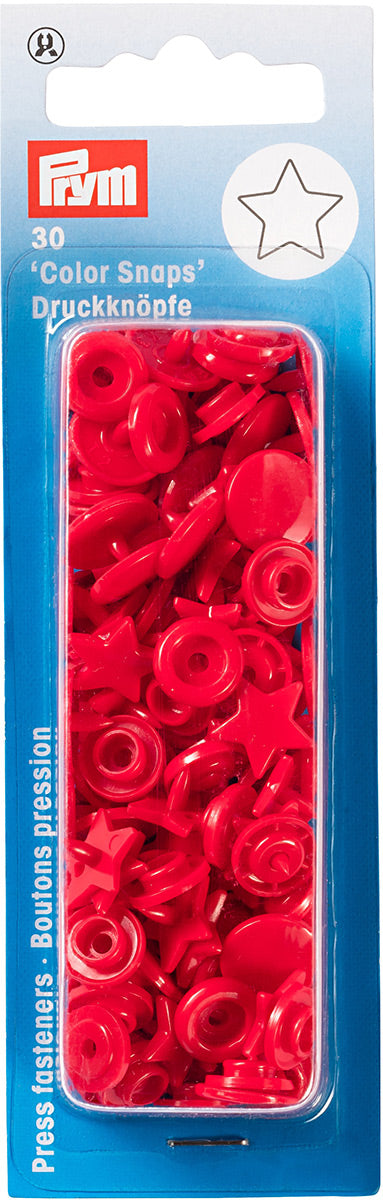 Set de 30 boutons pression Color Snaps Étoiles 12,4 mm - Rouge