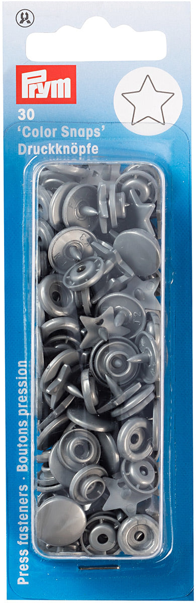 Set de 30 boutons pression Color Snaps Étoiles 12,4 mm - Gris argent