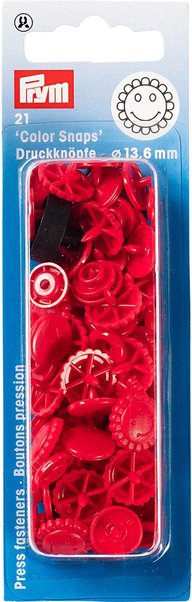 Set of 21 pimples color snaps flowers 13.6 mm - red