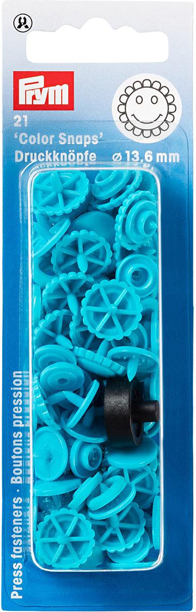 Set of 21 pimples color snaps flowers 13.6 mm - turquoise