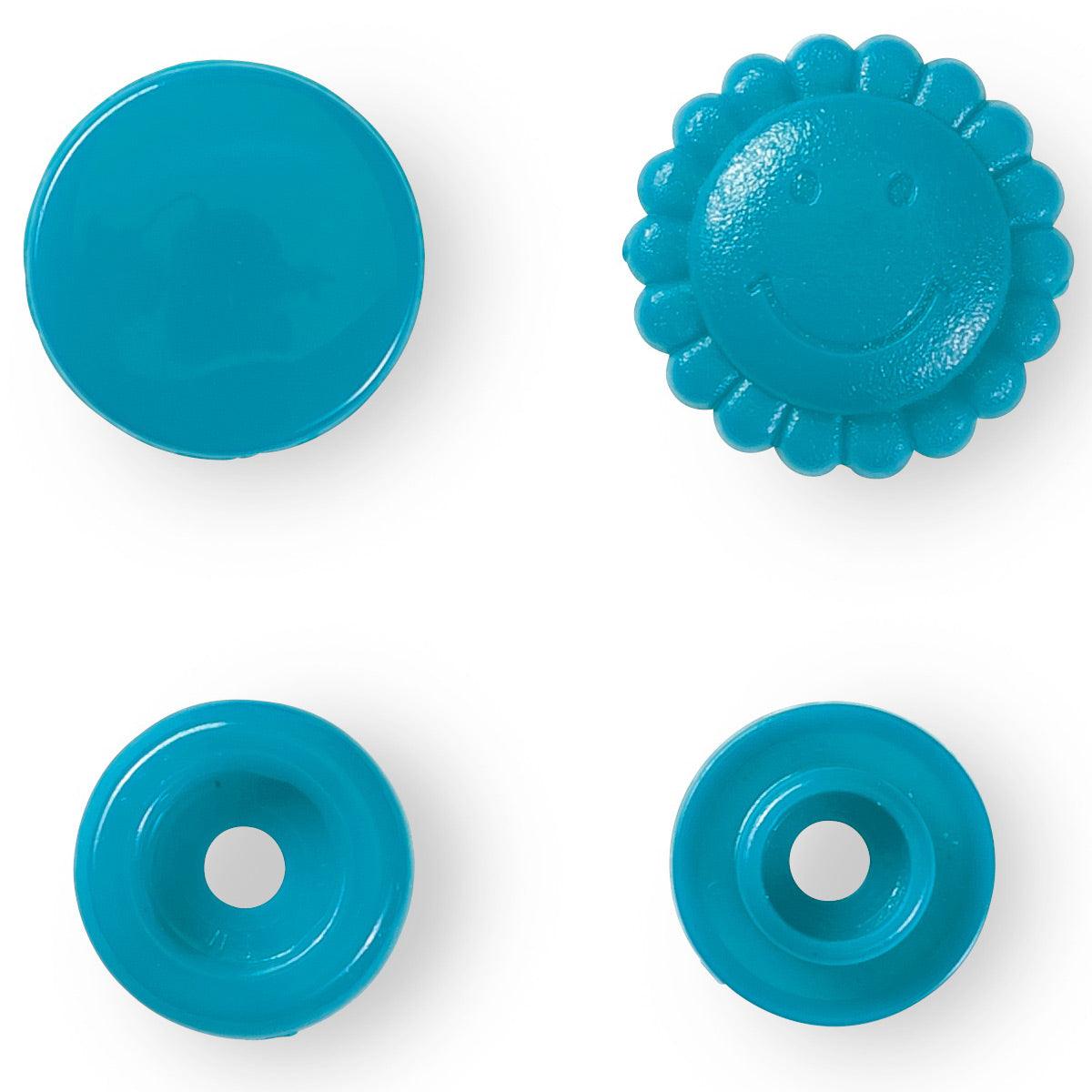 Set de 21 boutons pression Color Snaps Fleurs 13,6 mm - Turquoise