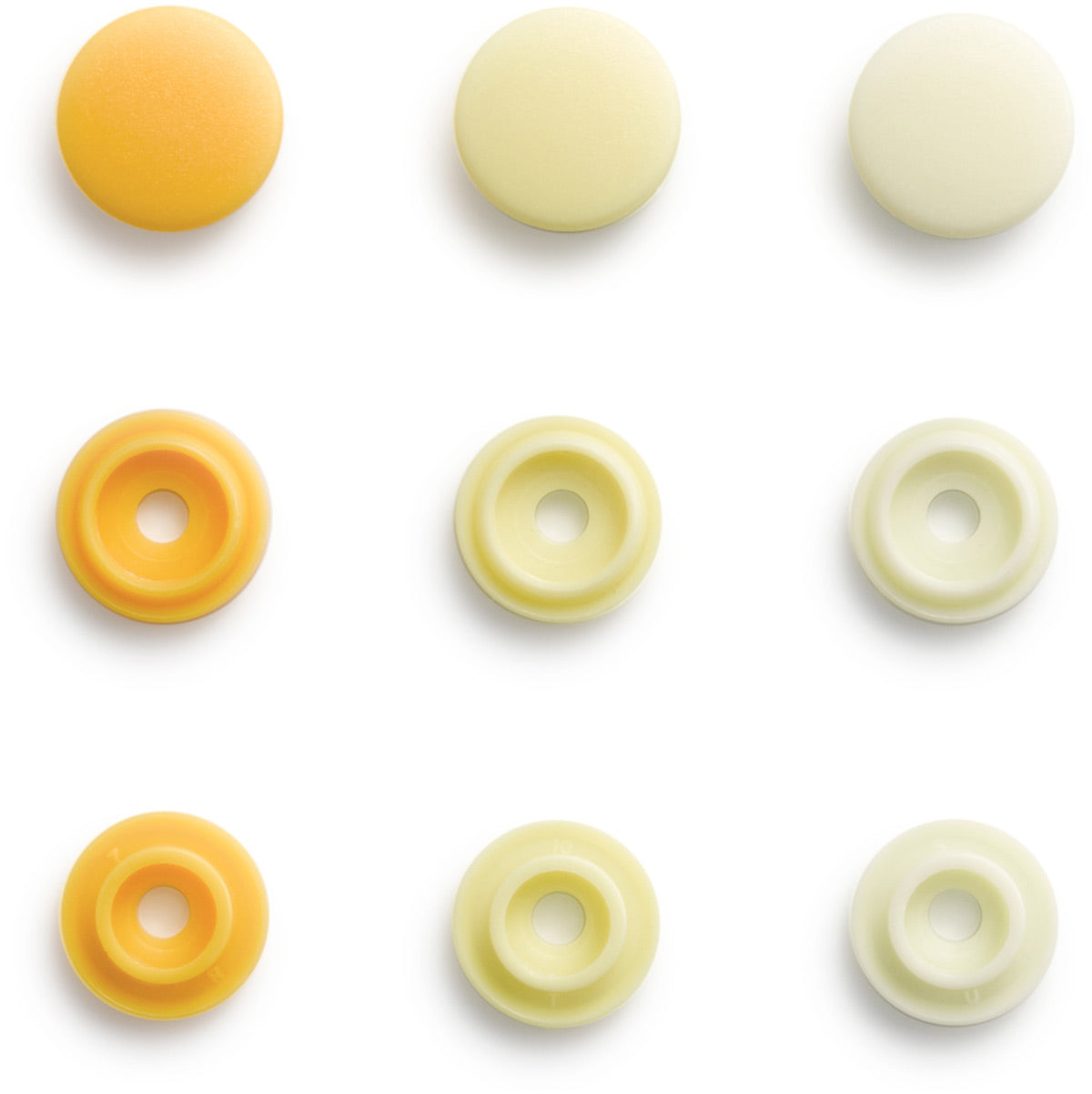 Set of 36 pimples color snaps mini 9 mm - yellow shades