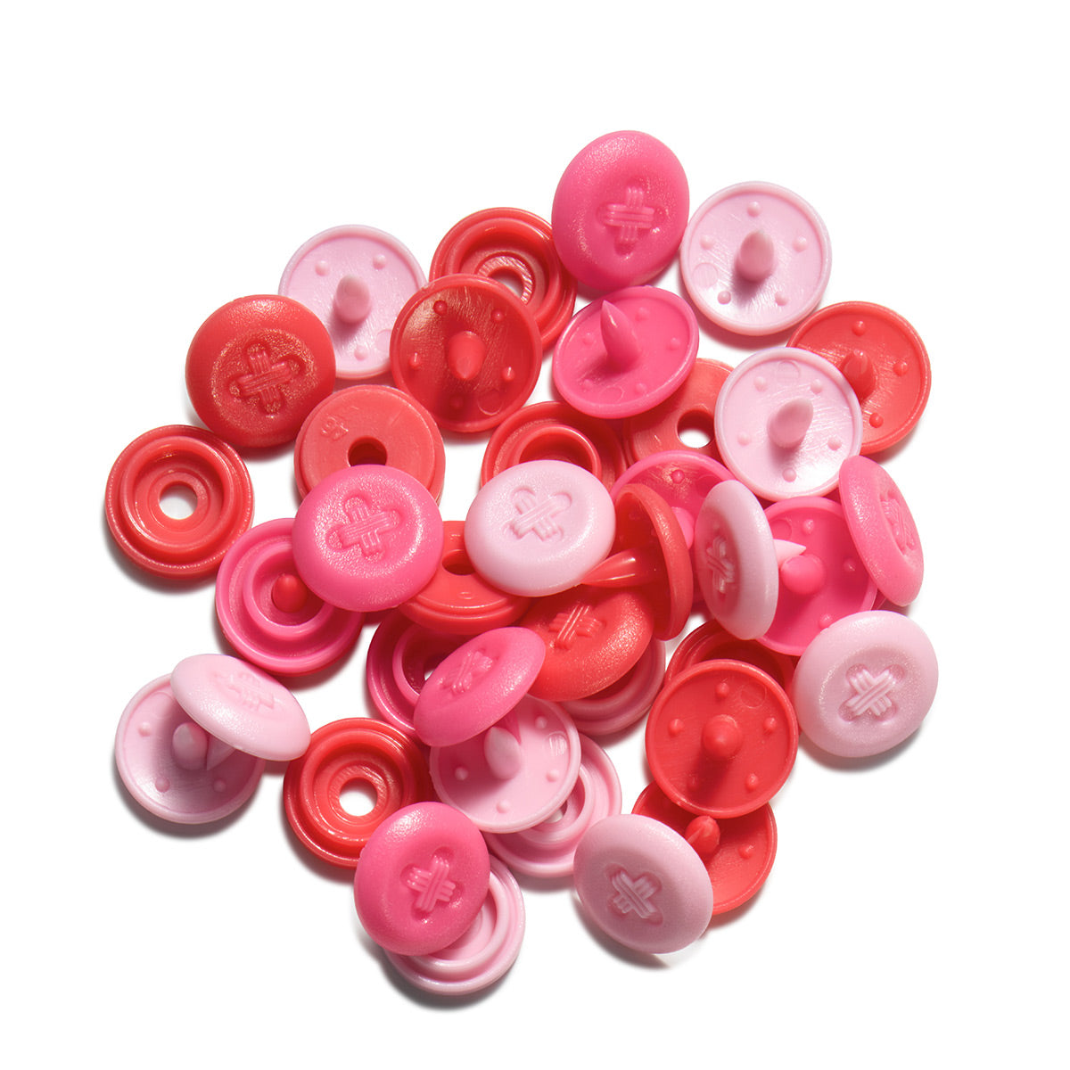 Set de 36 boutons pression Color Snaps Mini 9 mm Optique - Rose, fuchsia et rouge