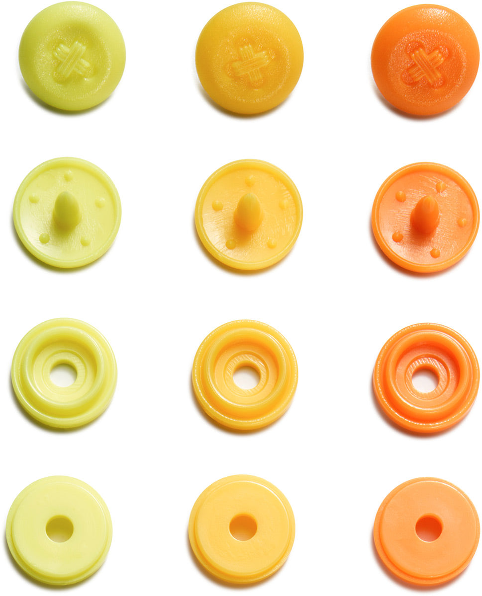 Set of 36 pimples color snaps mini 9 mm optics - yellow, orange yellow and orange