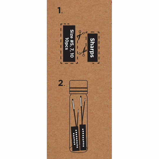 Glass tube of 10 premium long sewing needles