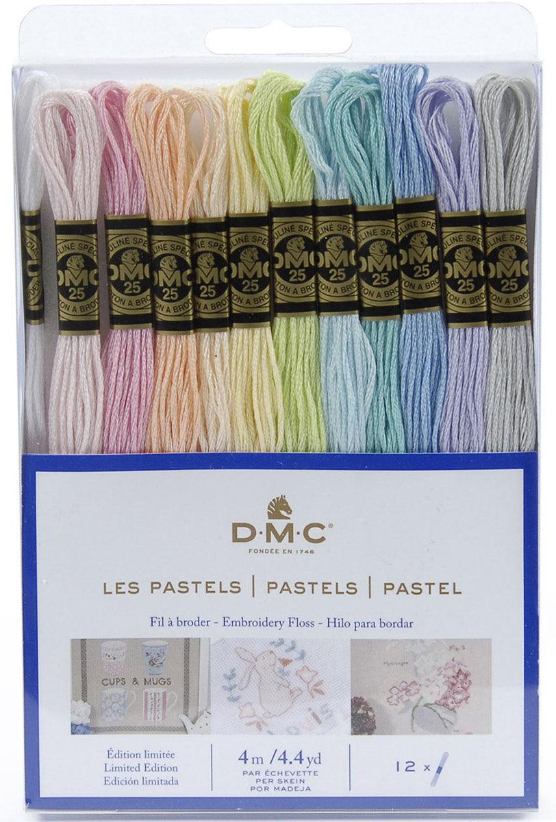 Pack de 12 échevettes fils à broder moulinés DMC - Les pastels