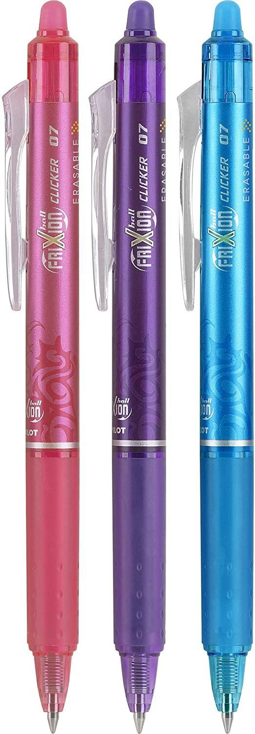 Set de 3 stylos roller Pilot FriXion Ball Clicker - Fuchsia, violet et turquoise