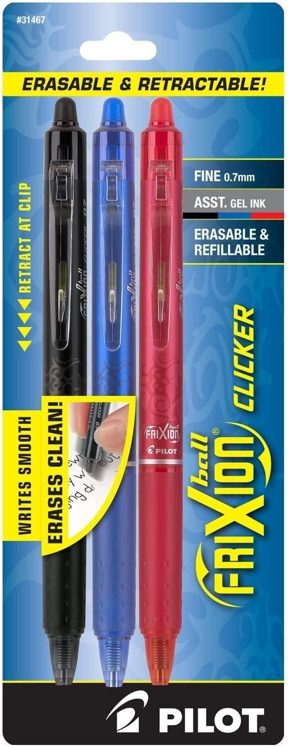 Set of 3 Roller Pilot Pilot Frixion Ball Clicker - Black, Blue and Red pens