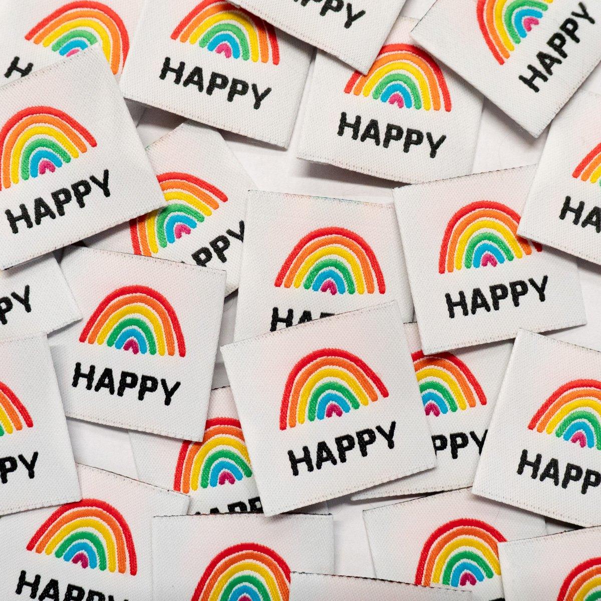 Set of 5 woven labels - Happy