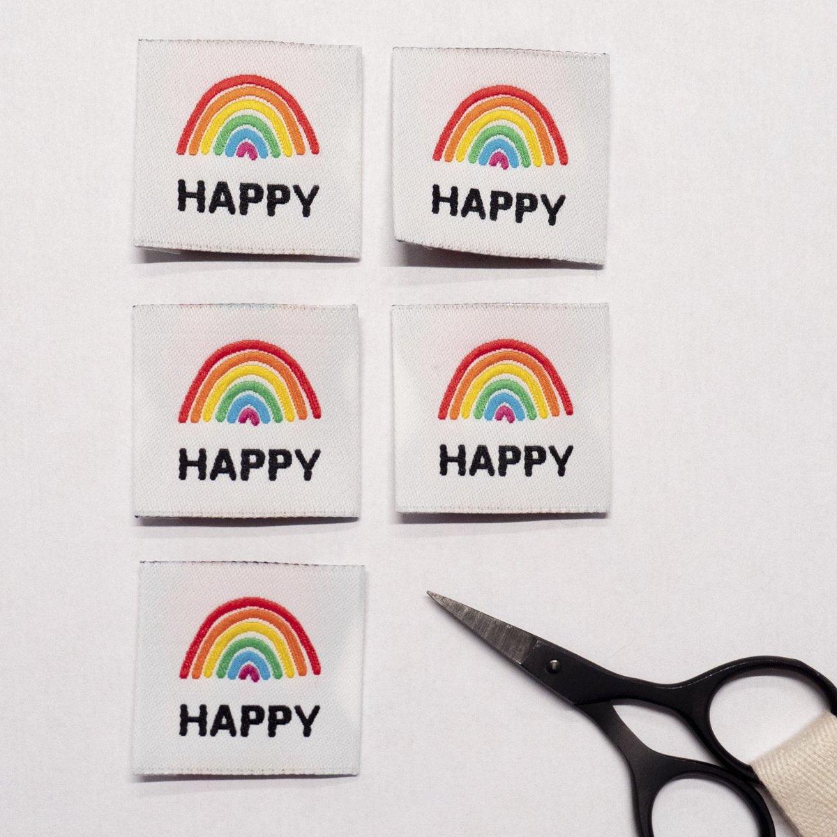 Set of 5 woven labels - Happy