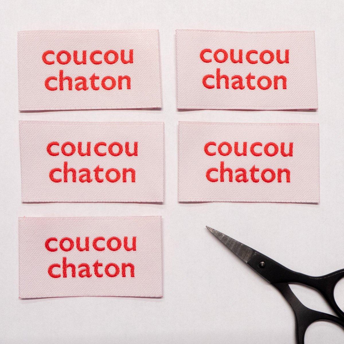 Lot de 5 étiquettes tissées - Coucou Chaton