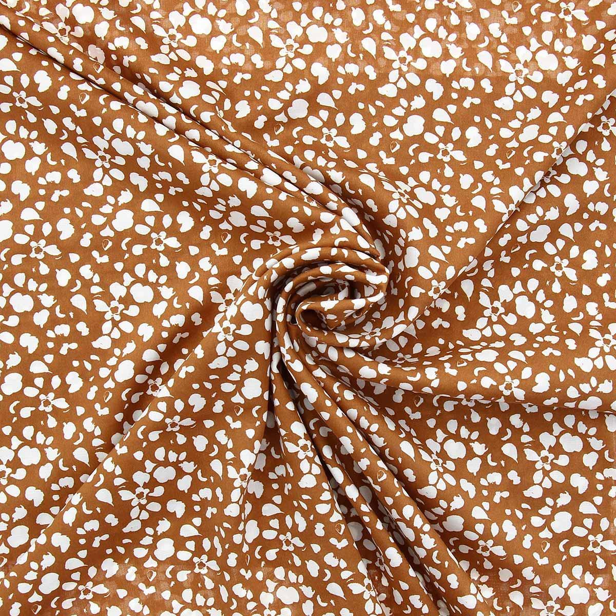 Tissu viscose fantaisie - Rello ocre et blanc