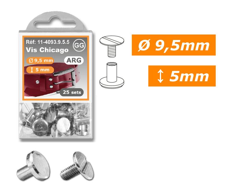 25 Chicago -Schrauben 9,5 mm x 5 mm - Silber