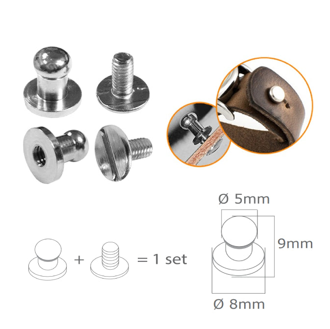 4 sets de boutons de col à vis - Argent