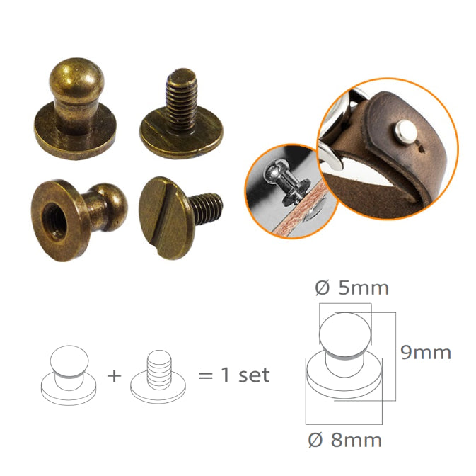 4 sets de boutons de col à vis - Bronze