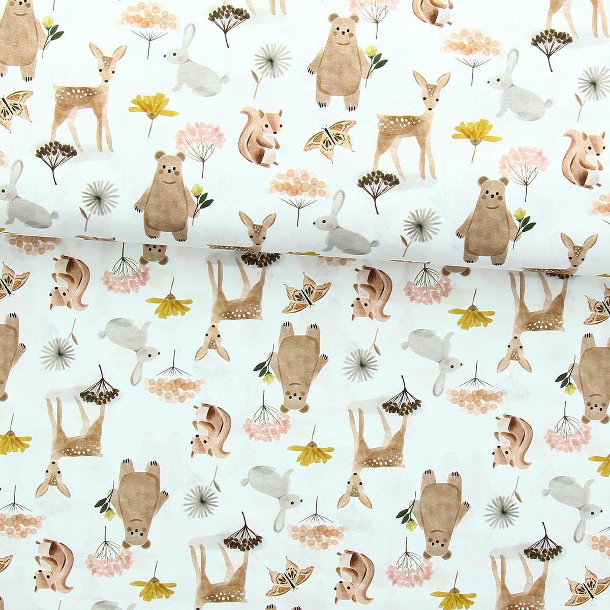 Cotton poplin fabric - White and brown Michka