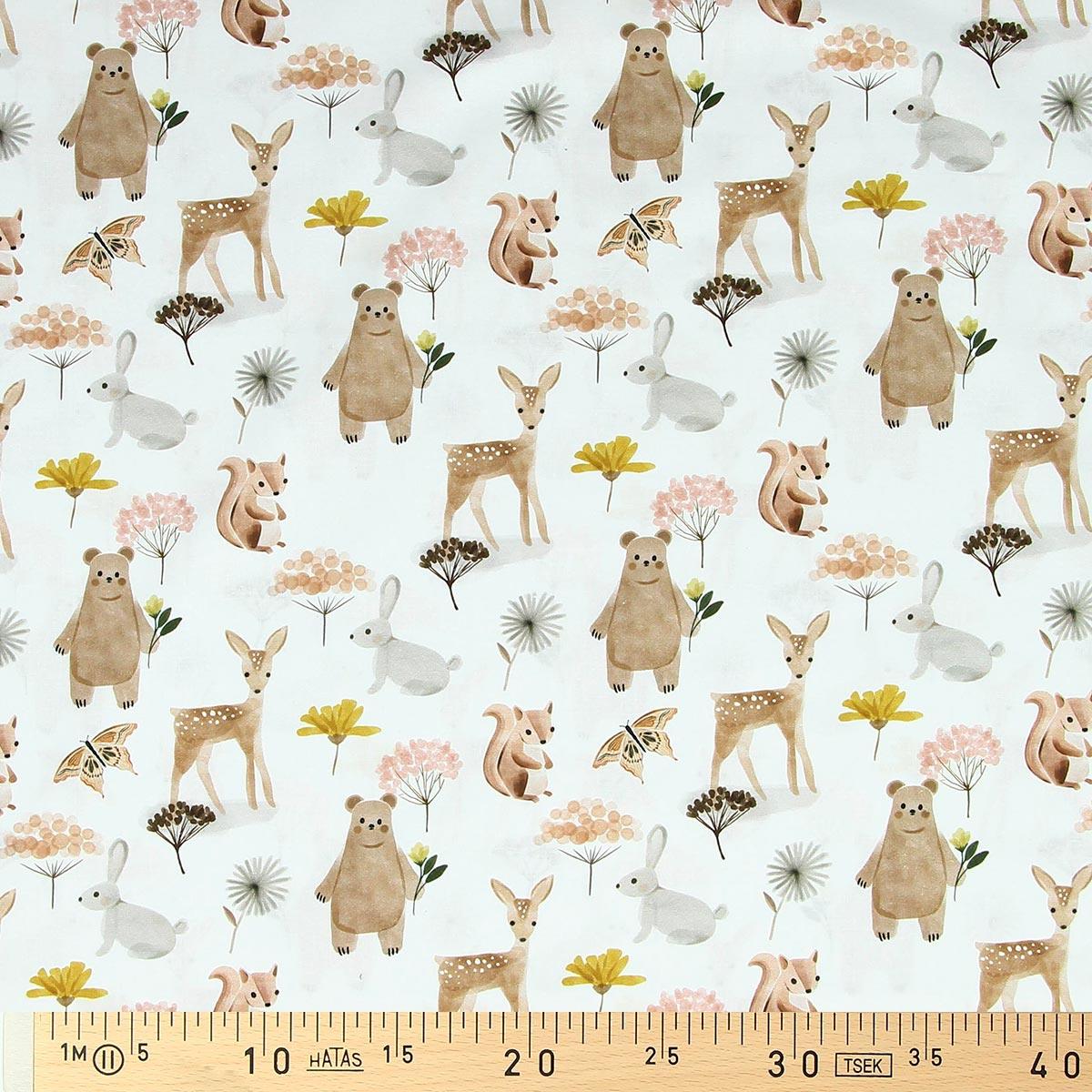 Cotton poplin fabric - White and brown Michka