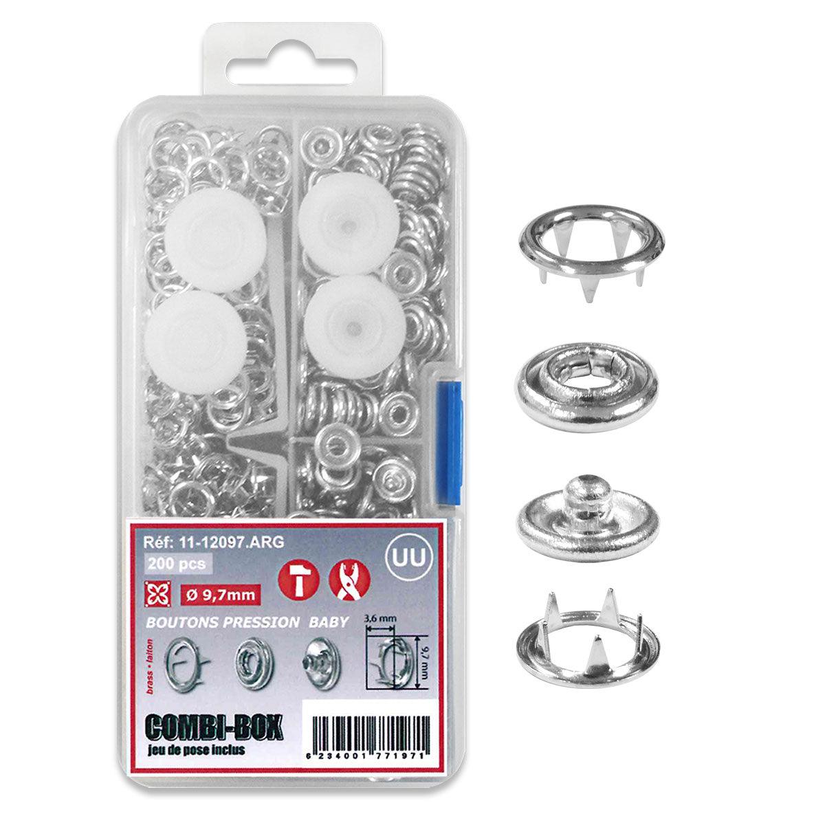 Combi -box 200 Jersey Baby Pressure buttons - 9.7 mm silver