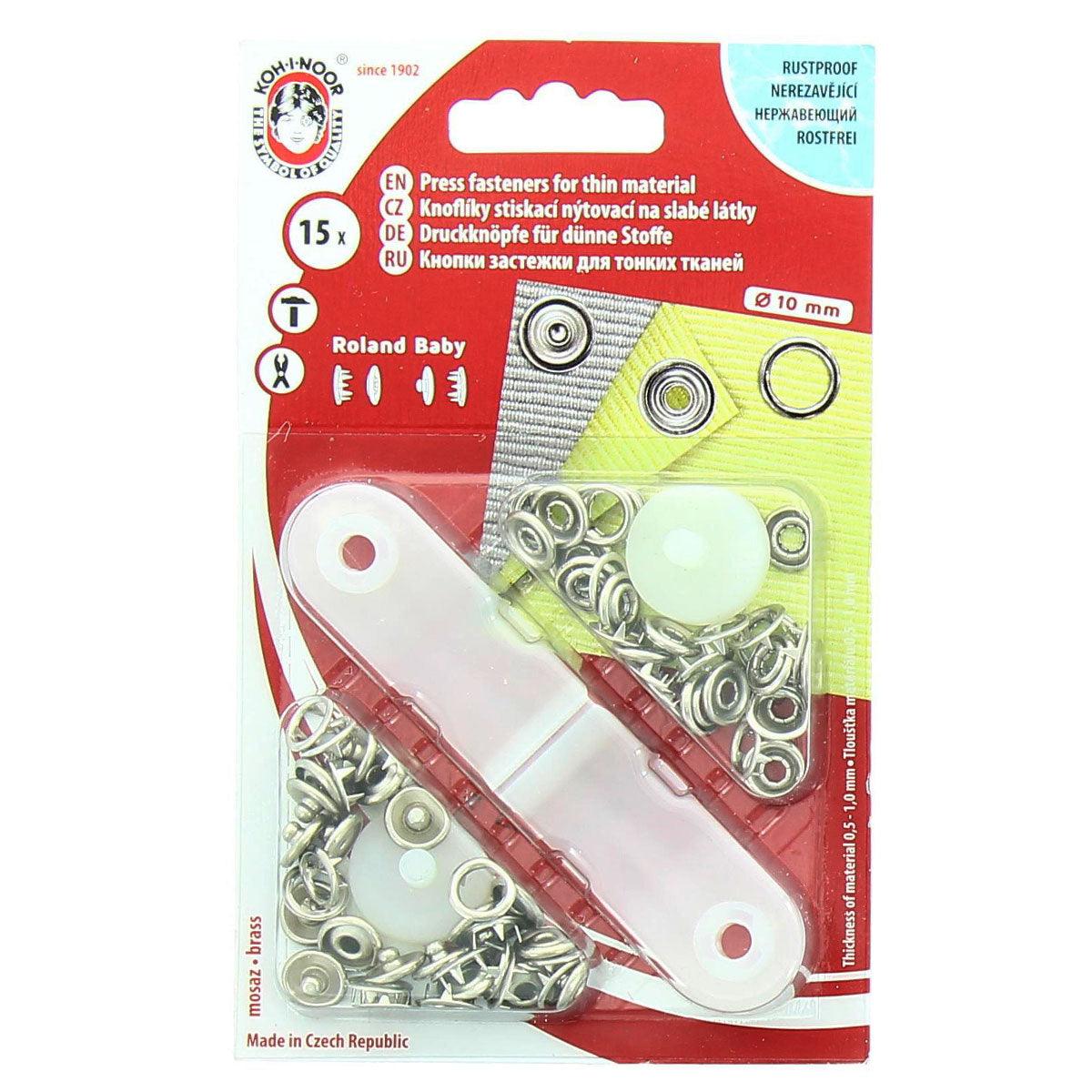 Boite de 15 boutons pression jersey Argent avec outil 9,7 mm