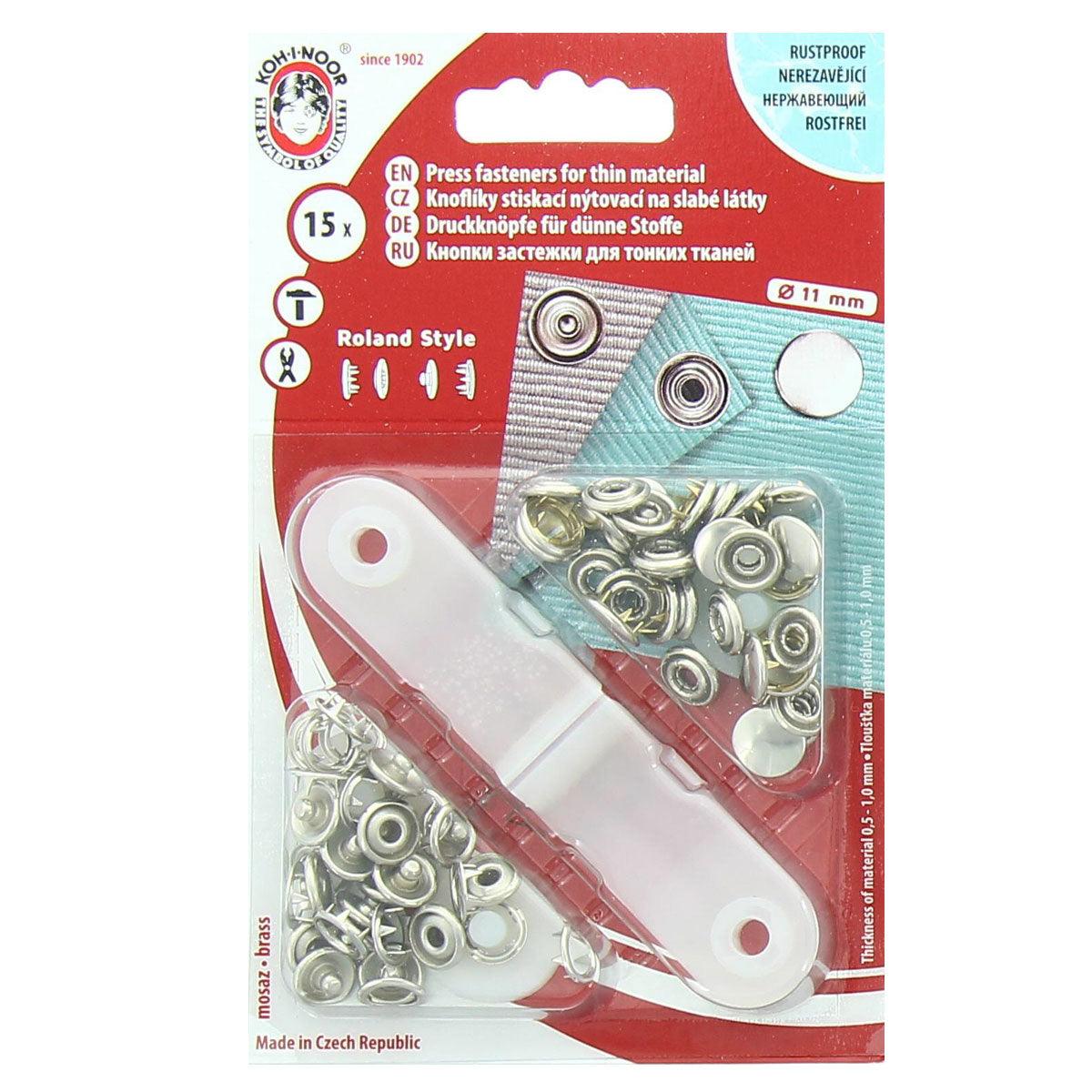 Boite de 15 boutons pression jersey Argent avec outil 10,5 mm