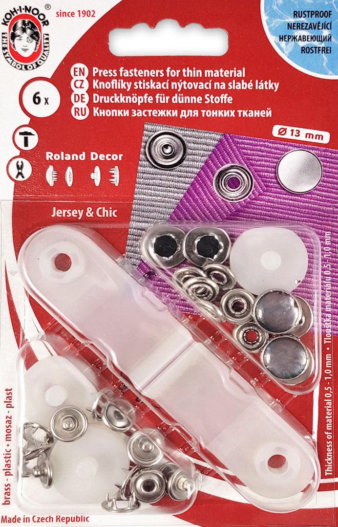 Boite de 6 boutons pression jersey Nacré Noir avec outil 13  mm