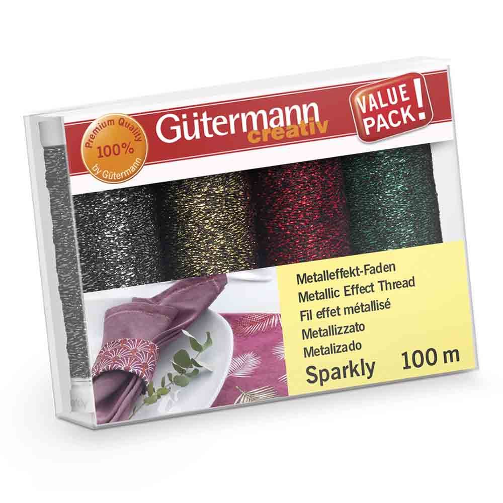 Set of 4 sons to sew Gütermann Sparkly - silver, gold, red and green