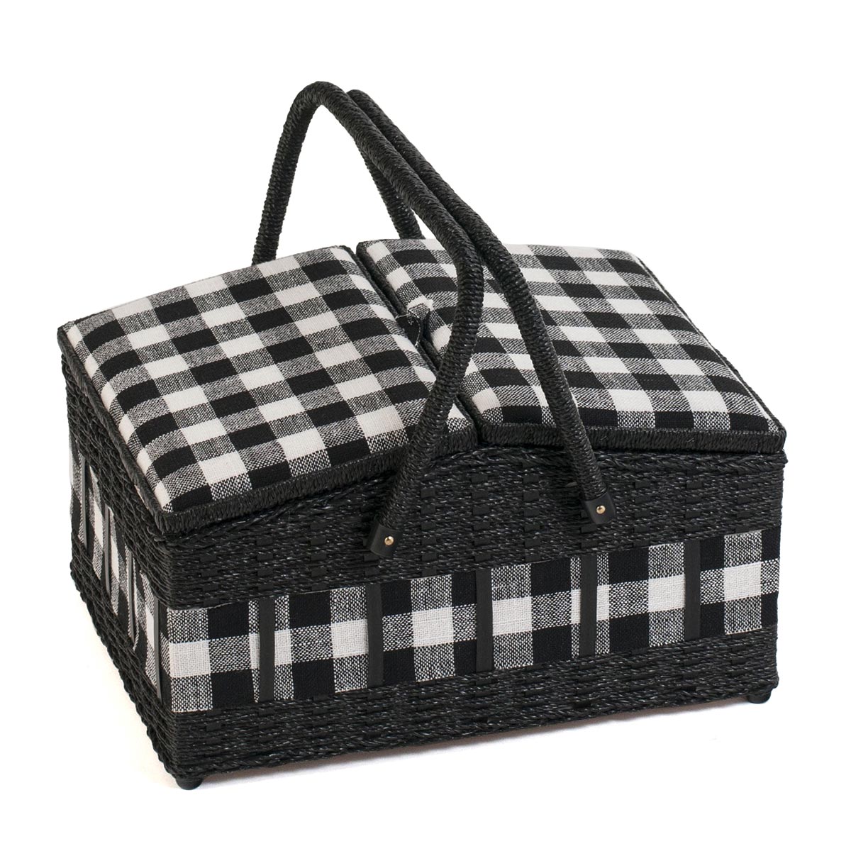 Double lid sewing box - Vichy black