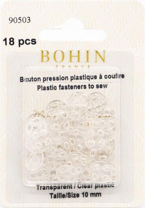 Round pressure buttons in transparent plastic sewing 10 mm bohin