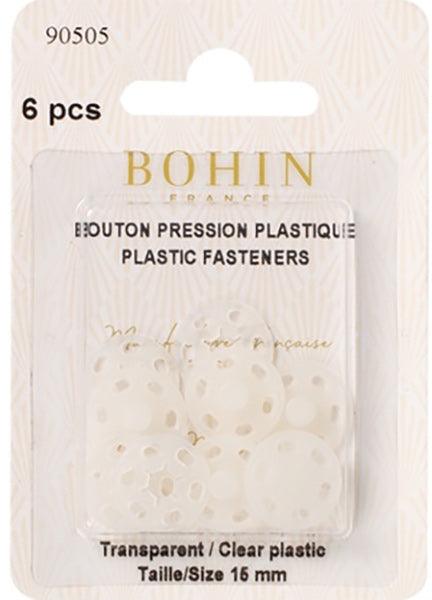 Round pressure buttons in transparent plastic sewing 15 mm bohin