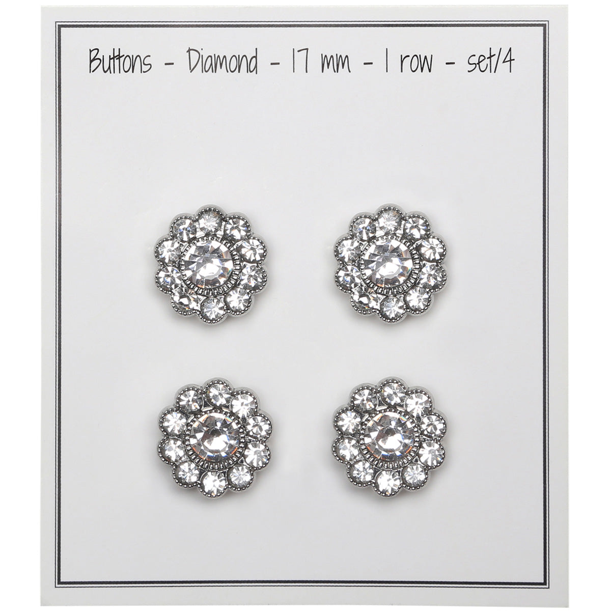 Set de 4 boutons Strass diamant 17 mm - Blanc