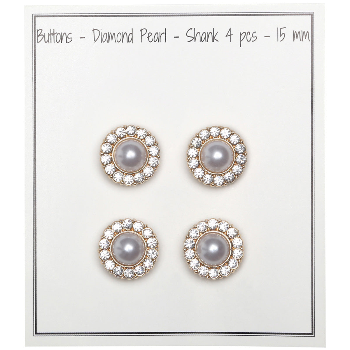 Set de 4 boutons Strass et perle 15 mm - Blanc