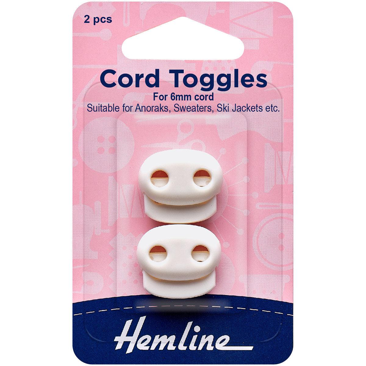 Set of 2 plastic cord stops with 2 holes - white