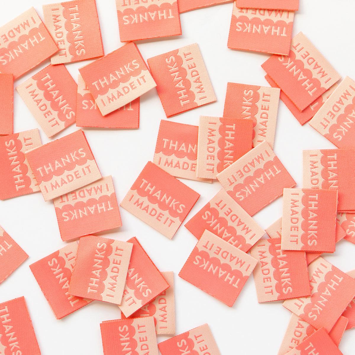 Set of 8 woven labels - Thanks i made it coral