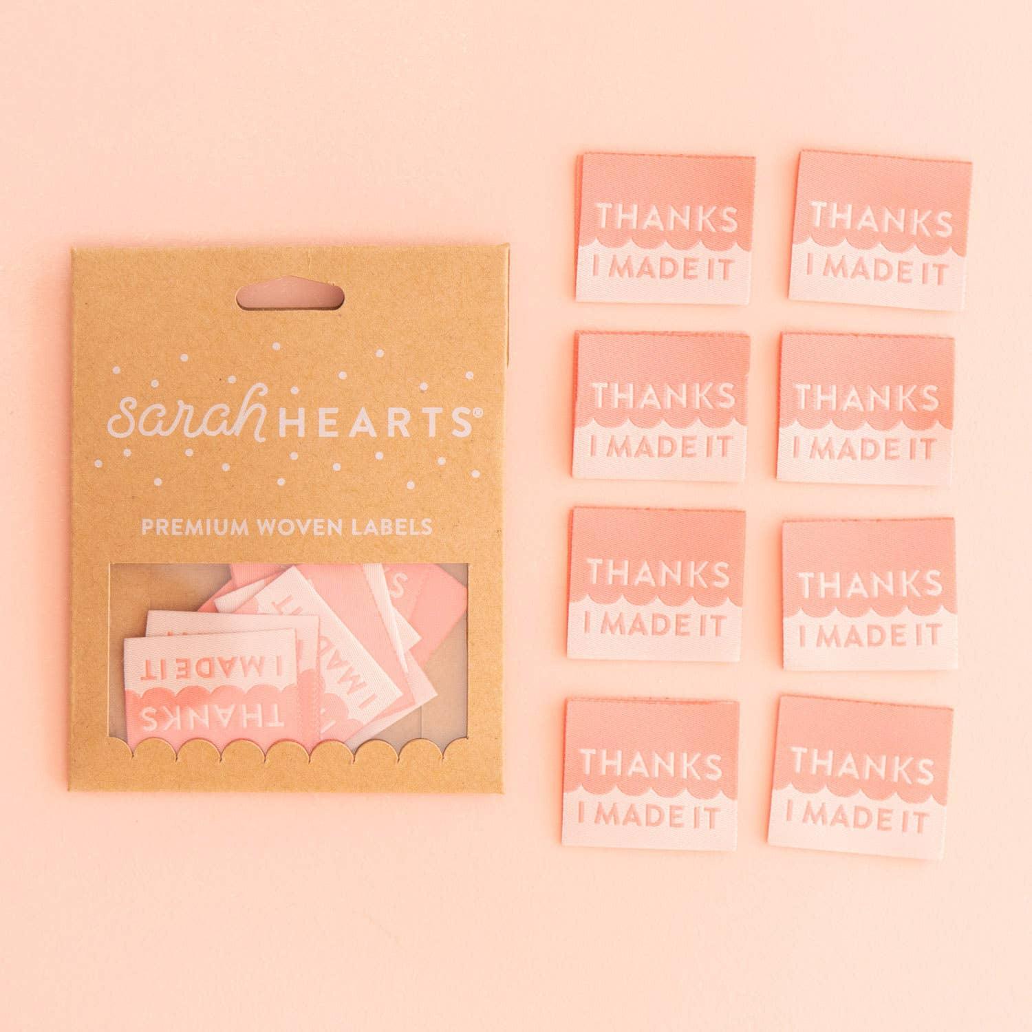 Set of 8 woven labels - Thanks i made it coral