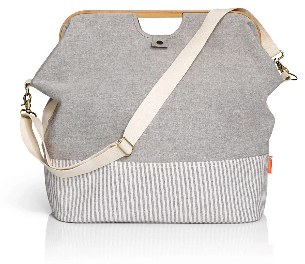 Gray canvas and bamboo bag M