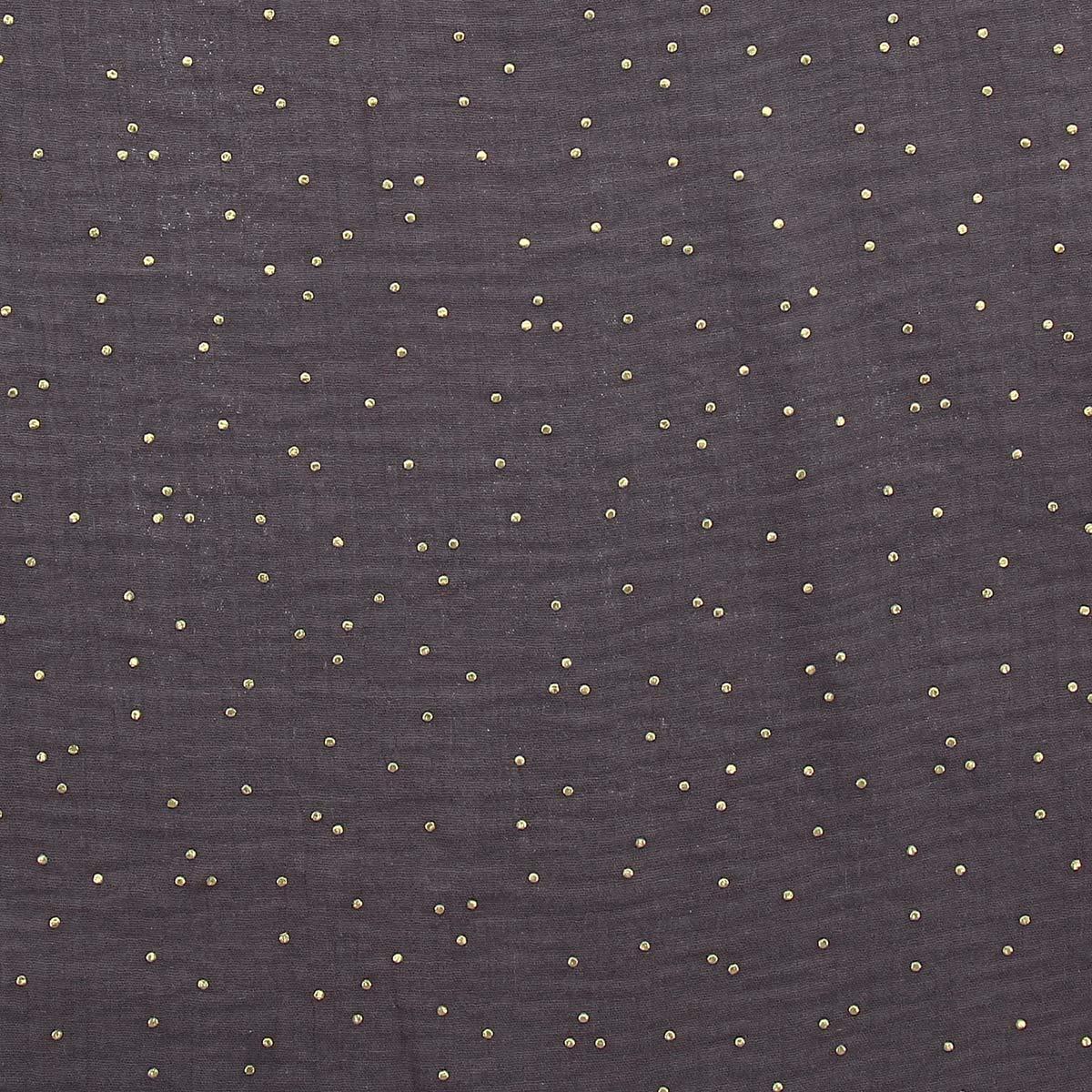 Tissu double gaze de coton mini pois dorés - Raisin sec