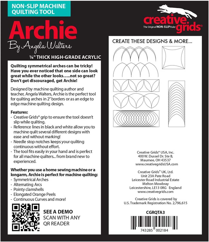 Archie Machine Quilting Tool Creative Grid rule