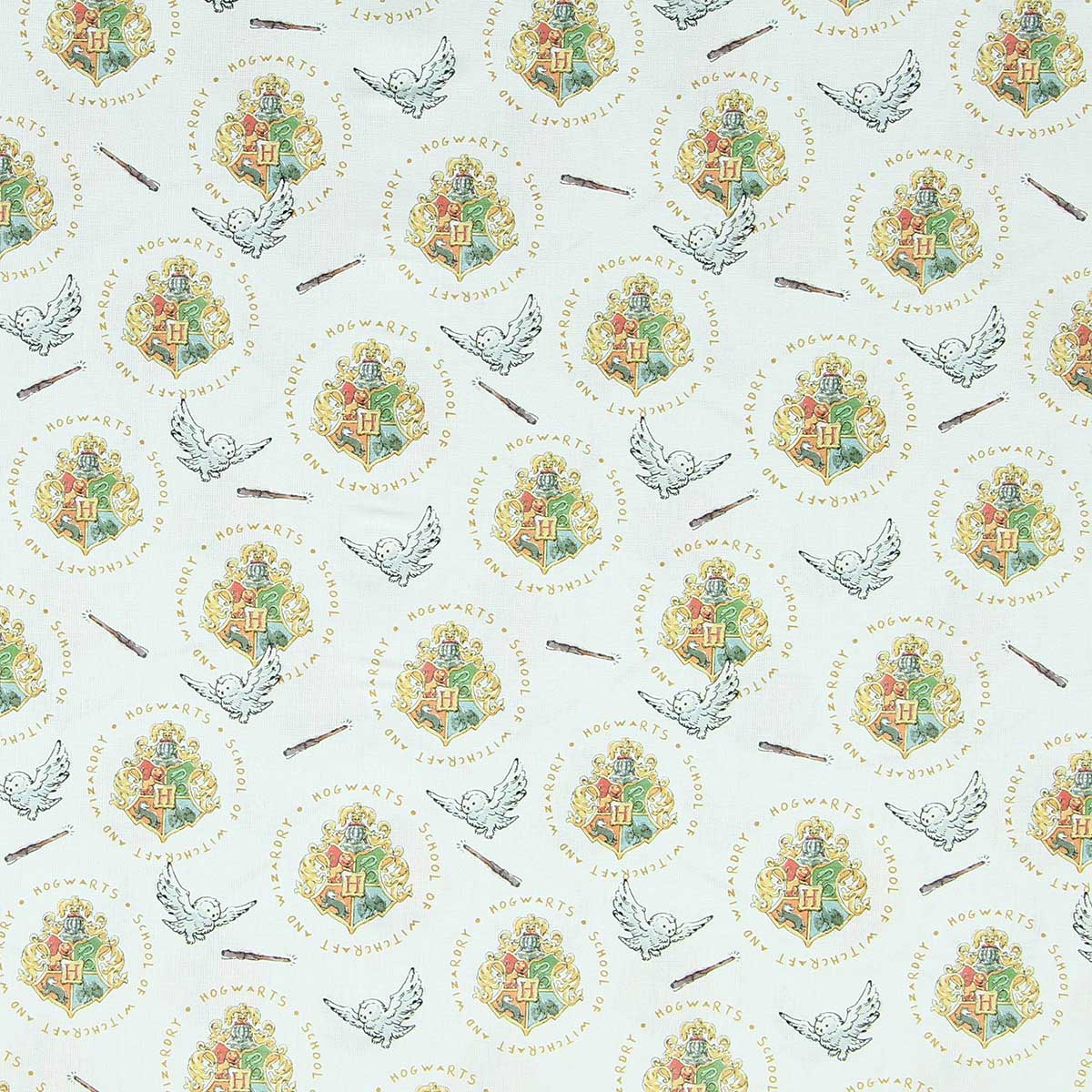 Tissu popeline de coton - Harry Potter - Logo et chouette fond blanc