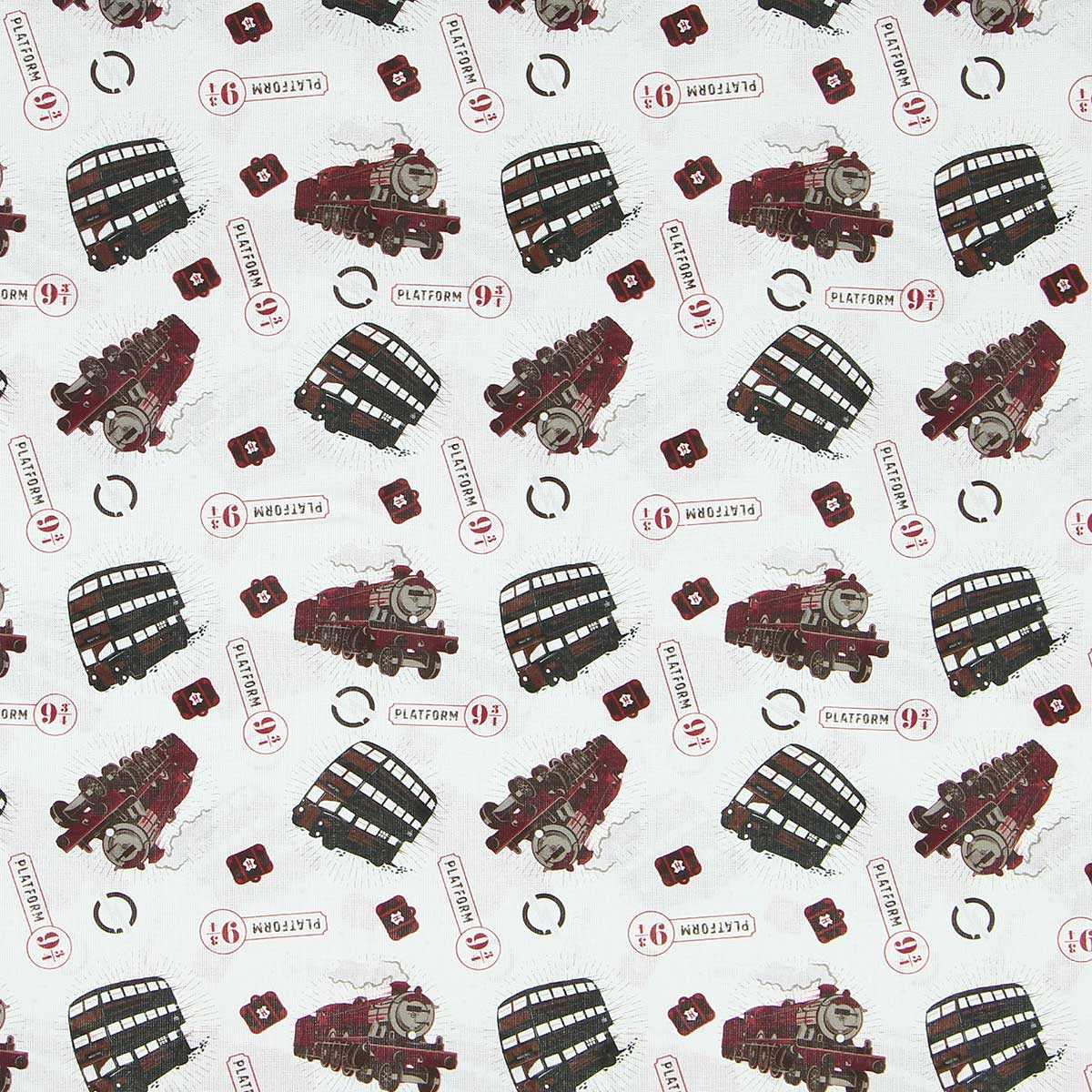 Cotton poplin fabric - Harry Potter - Bus, train and platform 9 3/4 white background