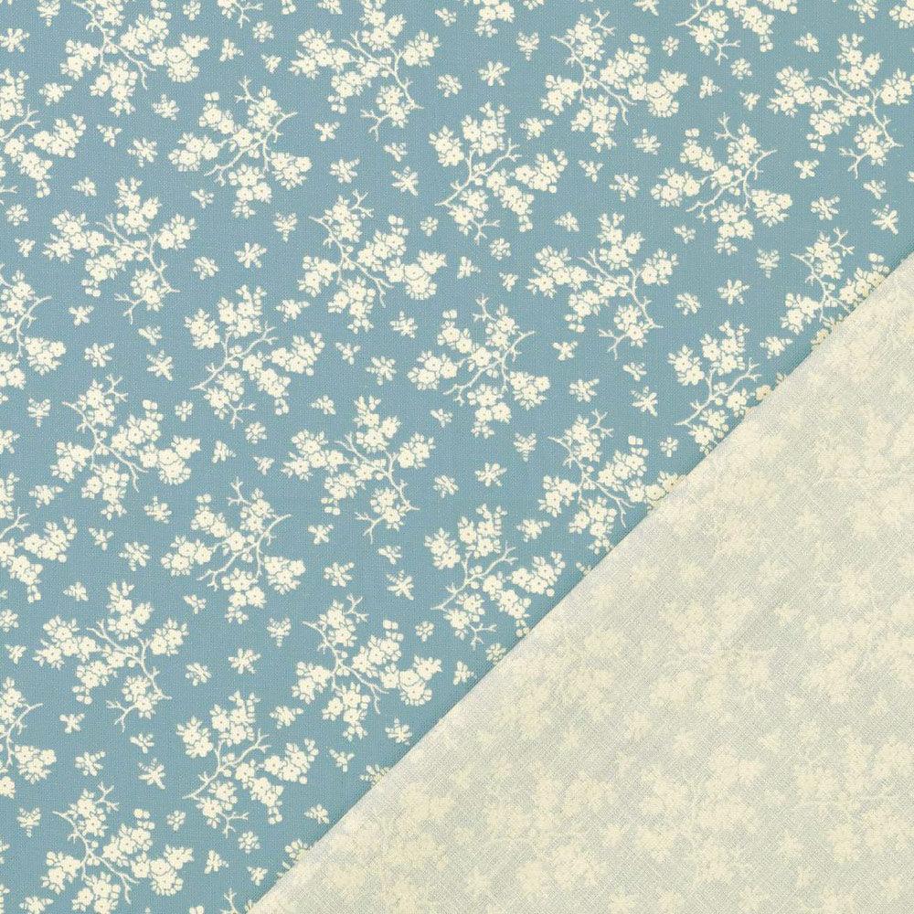 Tissu coton vintage - Fond bleu antique petites fleurs écrues