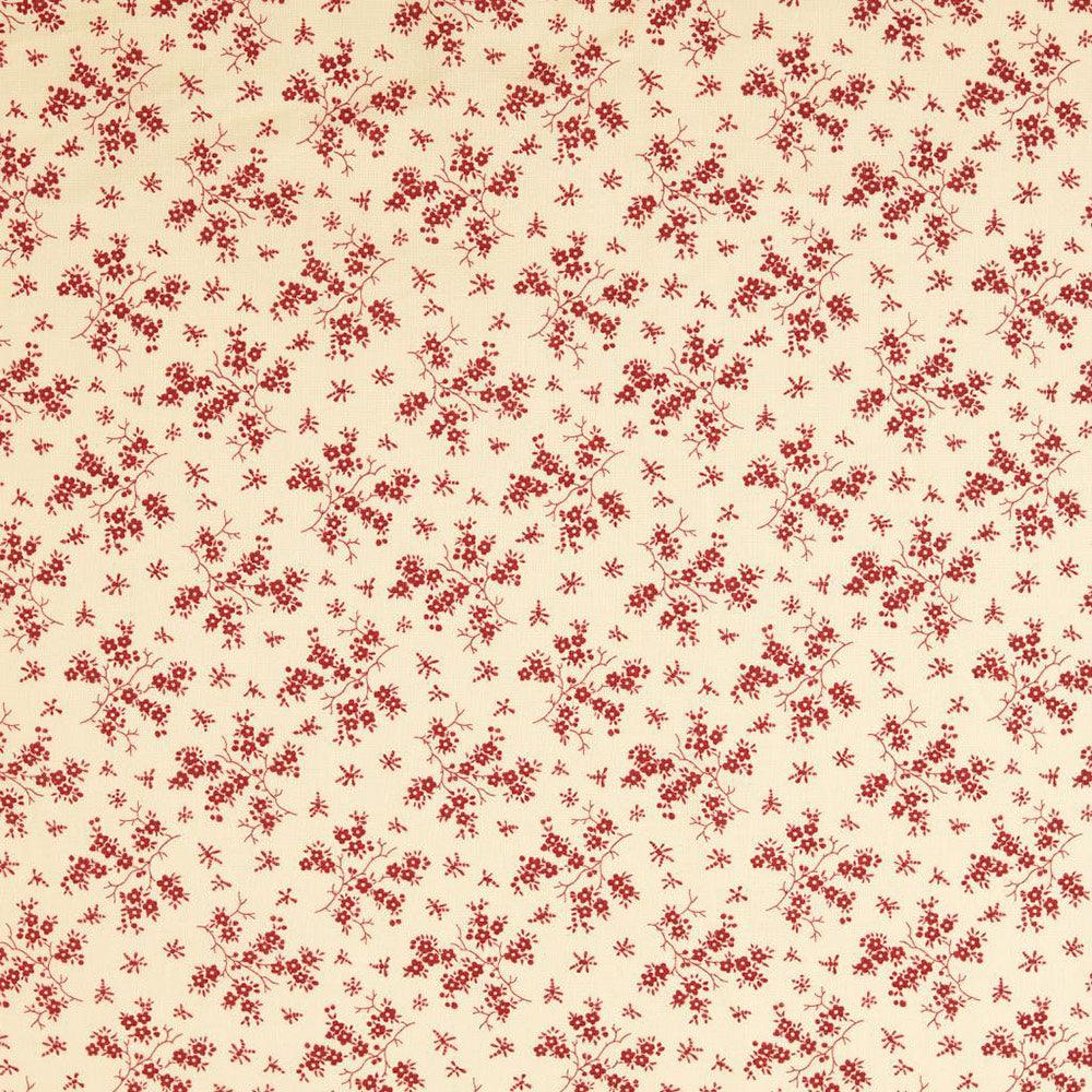 Vintage cotton fabric - ecru background small red flowers