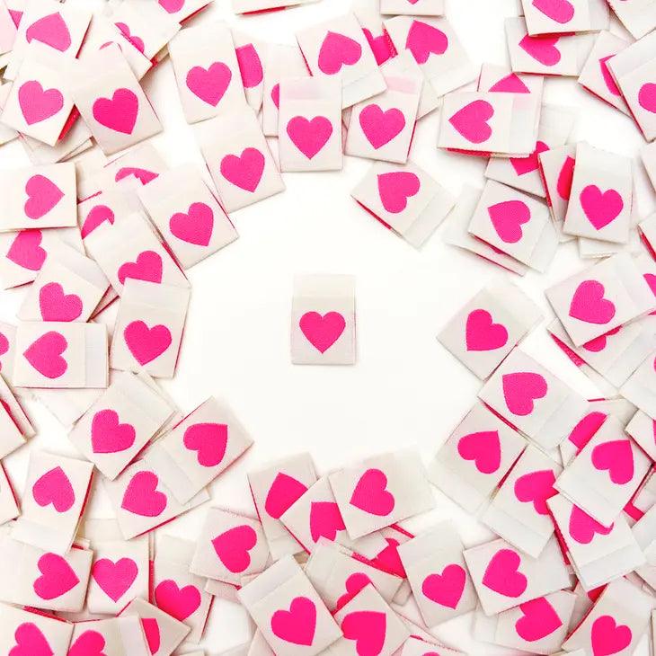 Set of 8 woven labels - Pink Heart