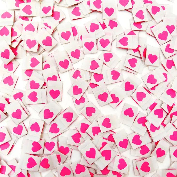 Set of 8 woven labels - Pink Heart